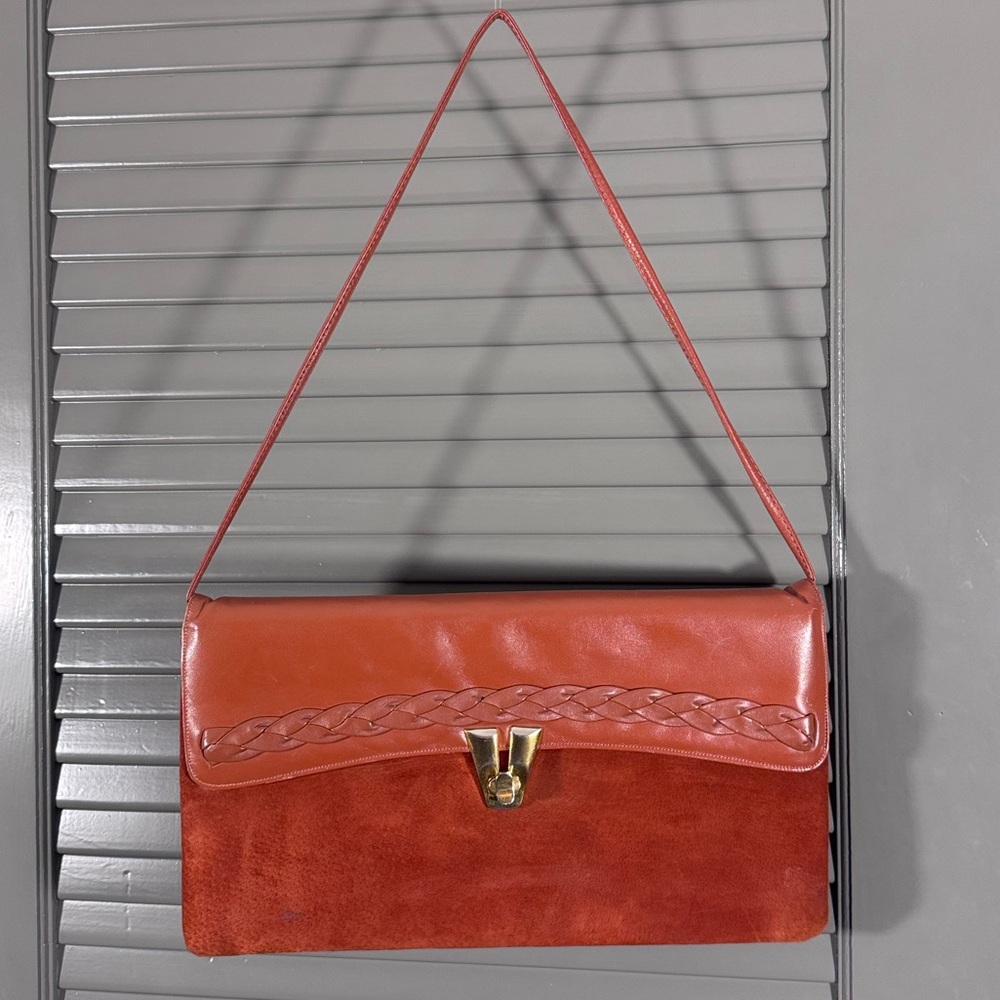 Vintage 1970s Rosenfeld Rust Suede & Leather Envelope Shoulder Bag